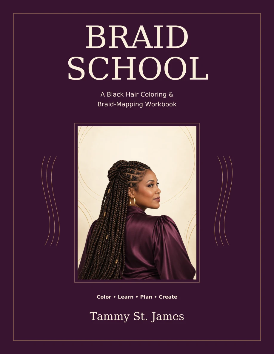 Braid School workbook cover with a woman wearing long braids