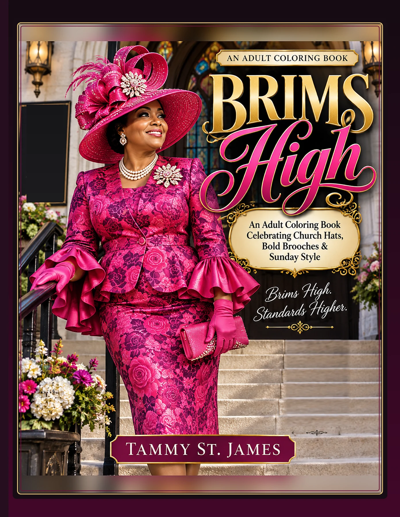 Brims High cover featuring a Black woman in a raspberry church suit and statement hat
