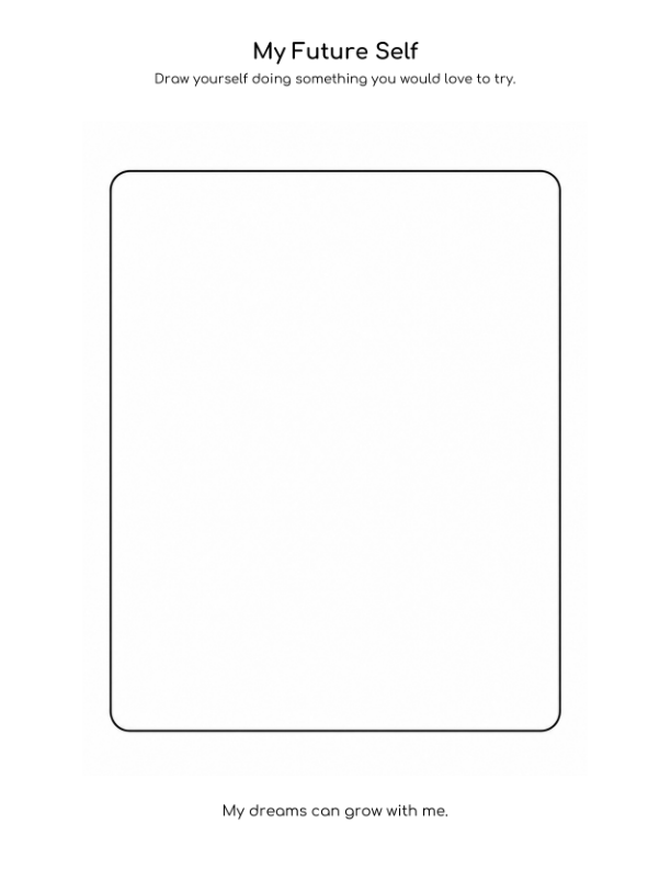 My Future Self activity page with space for a child to draw their dream