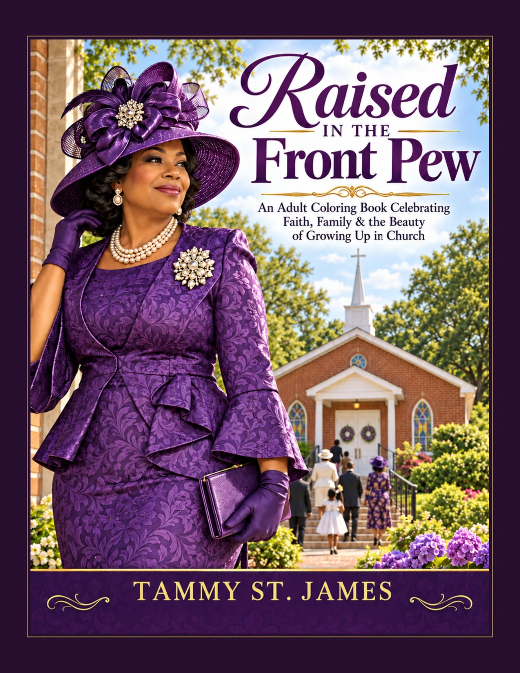 Raised in the Front Pew cover featuring a Black woman in a purple Sunday suit and hat