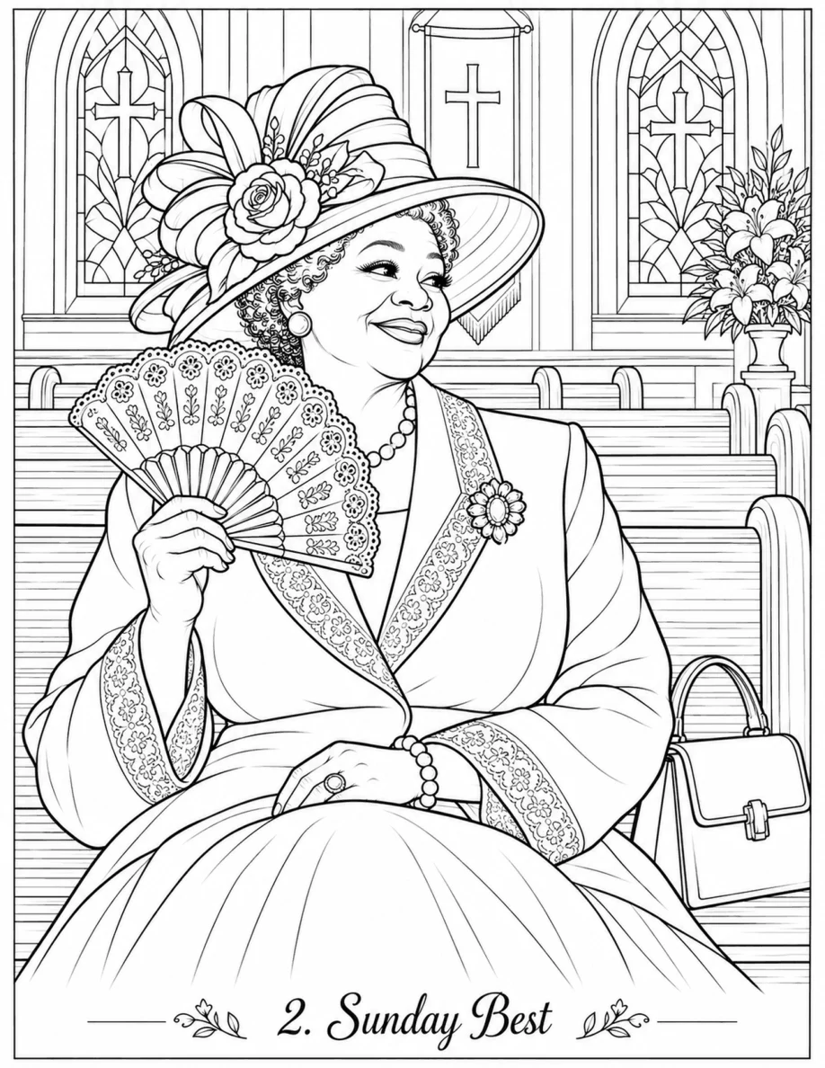 Black-and-white Sunday-hat coloring page from Raised in the Front Pew