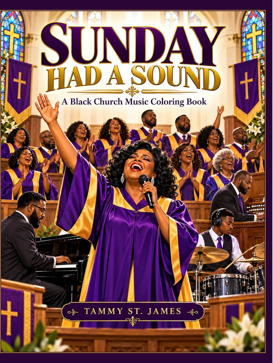 Sunday Had a Sound book cover by Tammy St. James, featuring a Black church choir and musicians